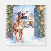 Watercolor Boerboel Farmhouse Gate Christmas マグネット (正面)