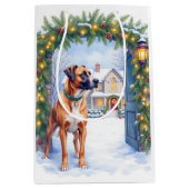 Watercolor Boerboel Farmhouse Gate Christmas ミディアムペーパーバッグ (正面)
