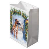 Watercolor Boerboel Farmhouse Gate Christmas ミディアムペーパーバッグ (裏面アングル)