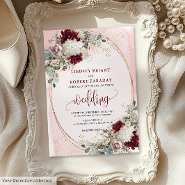 Watercolor Boho Burgundy Floral Wedding Invitation 招待状