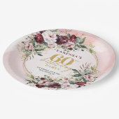 Watercolor Boho Burgundy Greenery Gold 60 Birthday ペーパープレート (アングル)