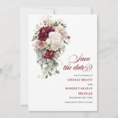 Watercolor Boho Burgundy Rose Save The Date Card 招待状 (正面)
