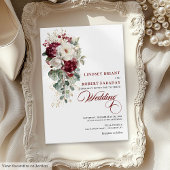 Watercolor Boho Burgundy White Wedding Invitation 招待状
