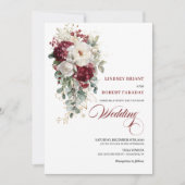 Watercolor Boho Burgundy White Wedding Invitation 招待状 (正面)