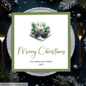 Watercolor Boho Christmas Bouquet in Rustic Napkin