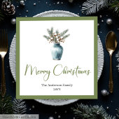 Watercolor Boho Christmas Bouquet in Rustic Napkin