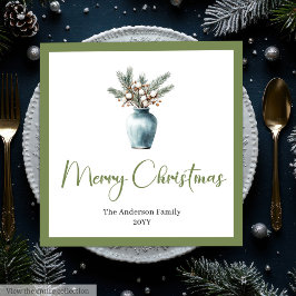 Watercolor Boho Christmas Bouquet in Rustic Napkin