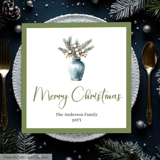 Watercolor Boho Christmas Bouquet in Rustic Napkin