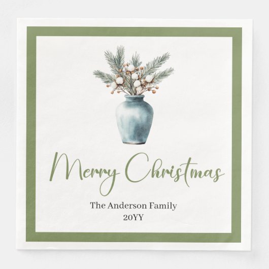 Watercolor Boho Christmas Bouquet in Rustic Napkin (正面)