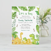 Watercolor Boho Dinosaur Greenery Boy Baby Shower  招待状 (スタンド正面)
