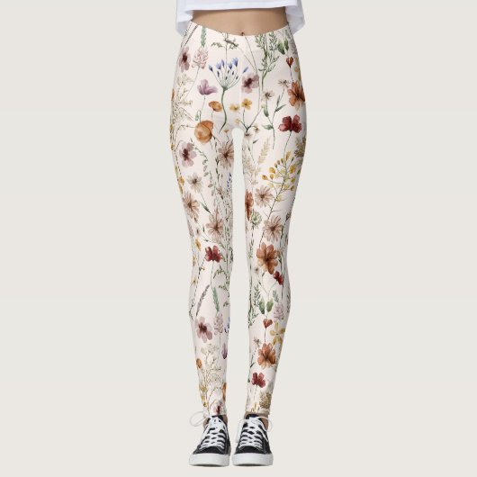 Watercolor Boho Floral Pattern レギンス (正面)