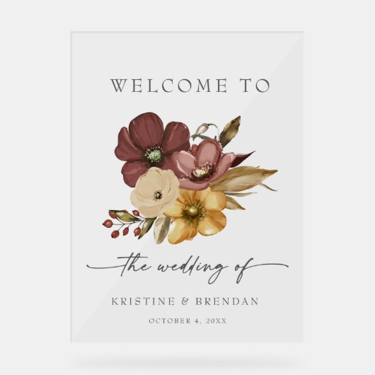 Watercolor Boho Neutral Floral Wedding アクリルサイン (正面)