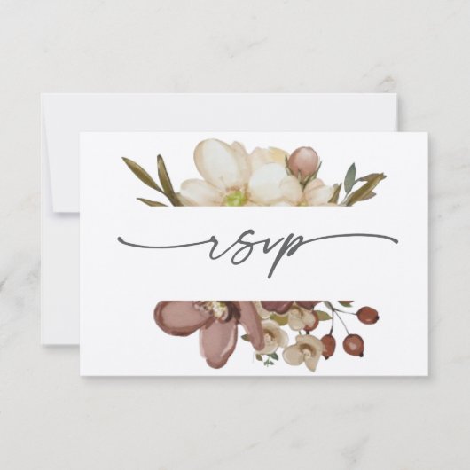 Watercolor Boho Neutral & Rose Wedding RSVP 招待状 (正面)