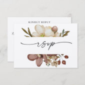 Watercolor Boho Neutral & Rose Wedding RSVP 招待状 (正面/裏面)