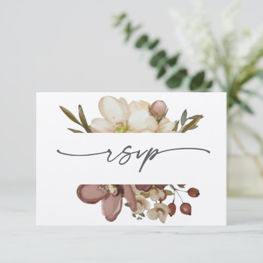 Watercolor Boho Neutral & Rose Wedding RSVP 招待状 (スタンド正面)