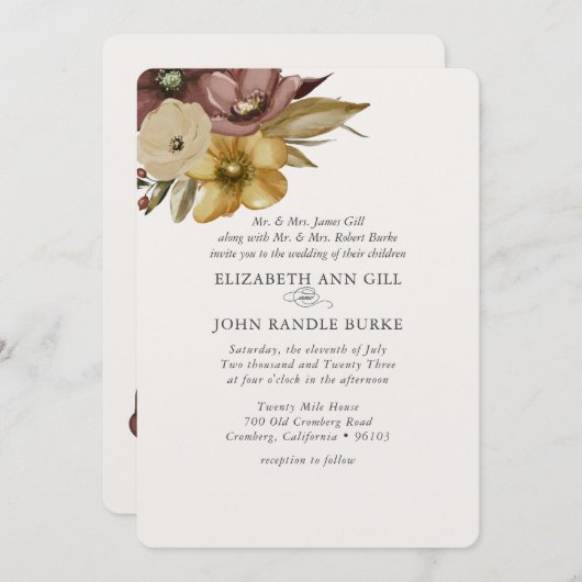 Watercolor Boho Neutral Wedding  招待状 (正面/裏面)