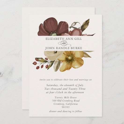 Watercolor Boho Neutral Wedding  招待状 (正面/裏面)