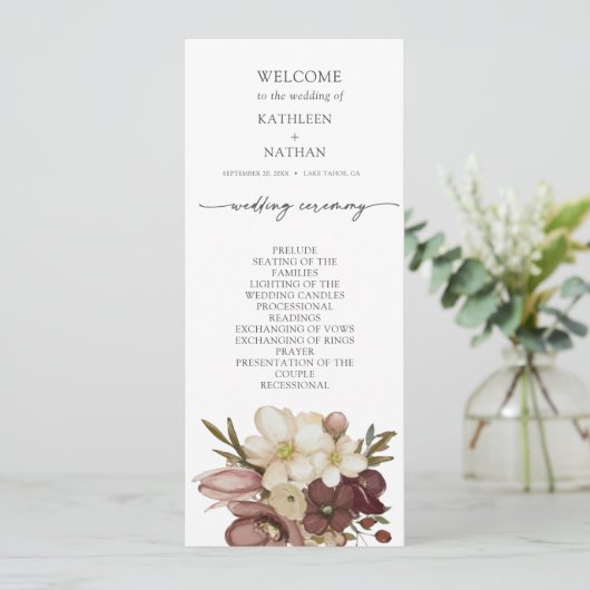 Watercolor Boho Neutral Wedding Program メニュー (スタンド正面)
