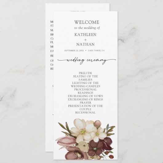 Watercolor Boho Neutral Wedding Program メニュー (正面/裏面)