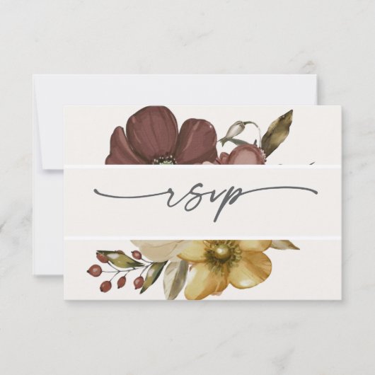 Watercolor Boho Neutral Wedding RSVP 招待状 (正面)