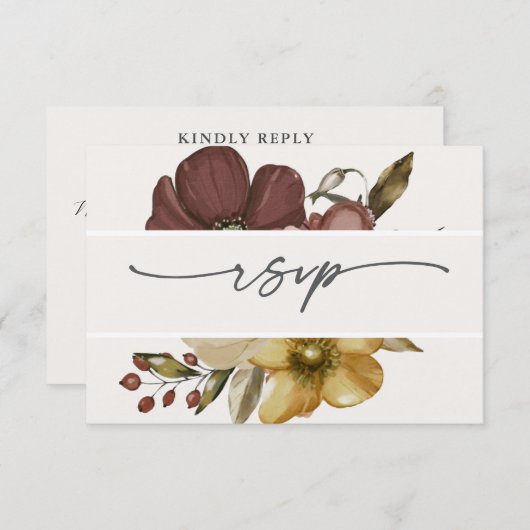 Watercolor Boho Neutral Wedding RSVP 招待状 (正面/裏面)