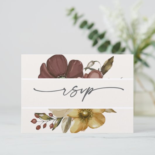 Watercolor Boho Neutral Wedding RSVP 招待状 (スタンド正面)