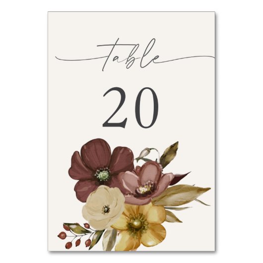 Watercolor Boho Neutral Wedding Table 20 Number テーブルナンバー (正面)