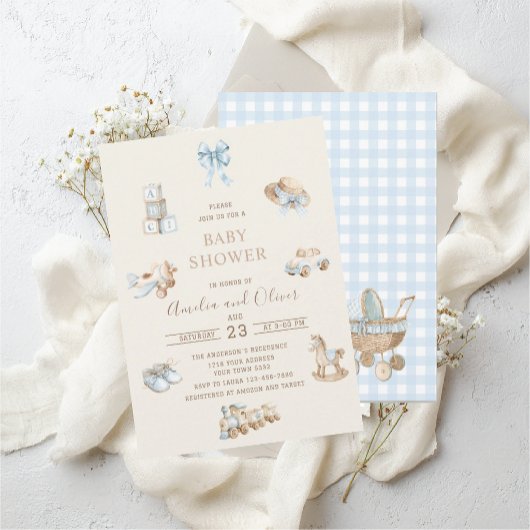 Watercolor Boho Nursery boy  baby shower 招待状