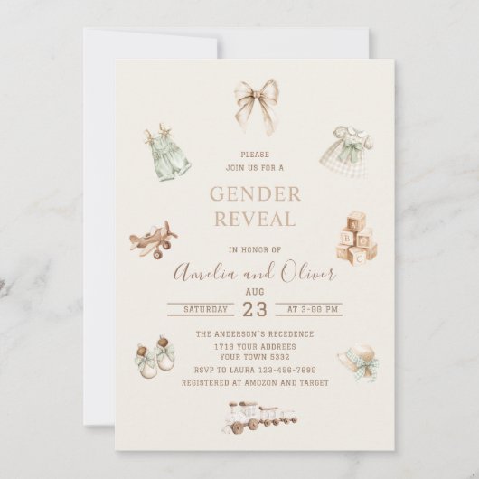 Watercolor Boho Nursery gender reveal  baby shower 招待状 (正面)