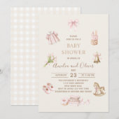 Watercolor Boho Nursery girl  baby shower 招待状 (正面/裏面)