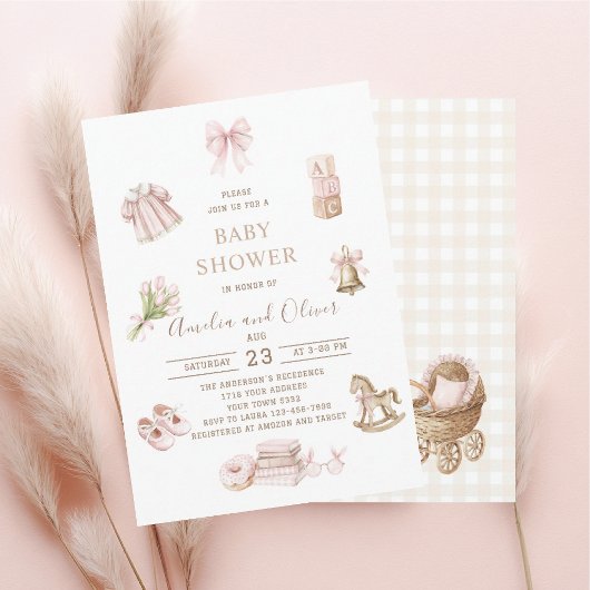 Watercolor Boho Nursery girl  baby shower 招待状