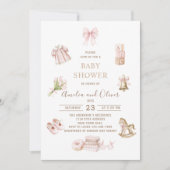 Watercolor Boho Nursery girl  baby shower 招待状 (正面)