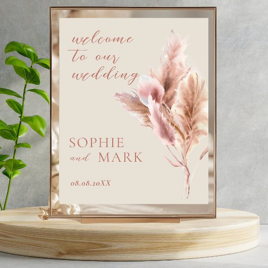 Watercolor Boho Pampas Grass Welcome Wedding ポスター
