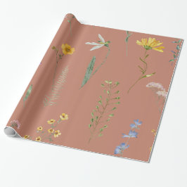 Watercolor Boho Pink Wildflower Wrapping Paper ラッピングペーパー