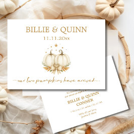 Watercolor Boho Pumpkins Baby Twins Announcement 案内状