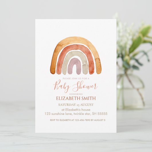 Watercolor Boho Rainbow Baby Shower  招待状 (スタンド正面)