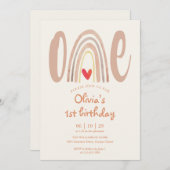 Watercolor Boho Rainbow Heart 1st Birthday 招待状 (正面/裏面)