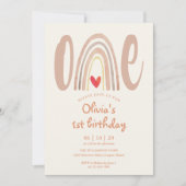 Watercolor Boho Rainbow Heart Photo 1st Birthday 招待状 (正面)