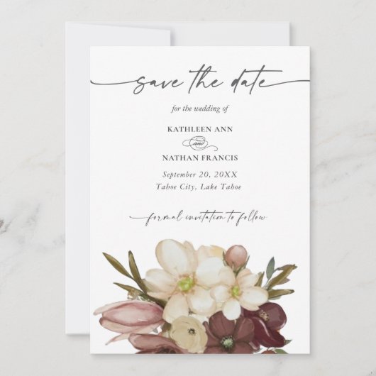 Watercolor Boho Rose & Neutral  Save the Date 招待状 (正面)