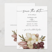 Watercolor Boho Rose & Neutral  Save the Date 招待状 (正面/裏面)