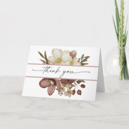 Watercolor Boho Rose & Neutral Thank You Card サンキューカード