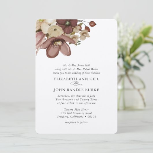 Watercolor Boho Rose & Neutral Wedding 招待状 (スタンド正面)