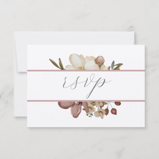 Watercolor Boho Rose & Neutral Wedding RSVP 招待状 (正面)