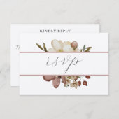 Watercolor Boho Rose & Neutral Wedding RSVP 招待状 (正面/裏面)