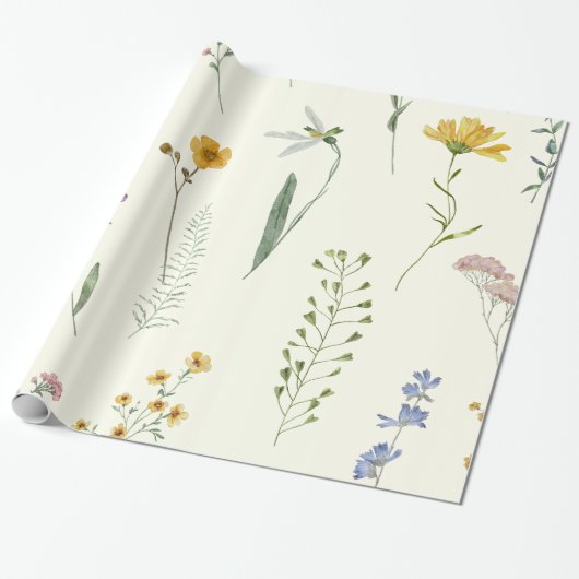 Watercolor Boho Rustic Wildflower Wrapping Paper ラッピングペーパー (アンロールド)