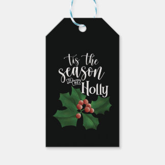 Watercolor Bold Black and Green Holly Christmas ギフトタグ