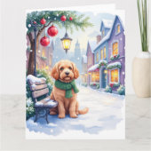 Watercolor Bolognese Festive Town Bench Christmas  カード (正面)