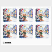 Watercolor Bolognese Festive Town Bench Christmas  スクエアシール (シート)