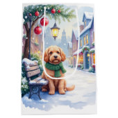 Watercolor Bolognese Festive Town Bench Christmas  ミディアムペーパーバッグ (裏面)