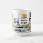 Watercolor Bonjour Beautiful Paris コーヒーマグカップ (中央)